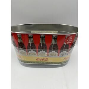 Coke Coca Cola Tin Planter, Bowl. Decorative, 9x4 Inches With Plastic Lining